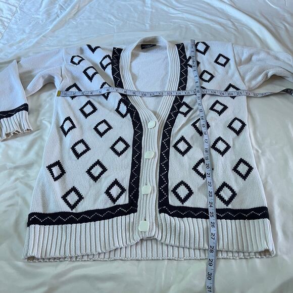 Vtg Y2K White Argyle Diamond Cardigan Wmns M Preppy Academia - Picture 11 of 11
